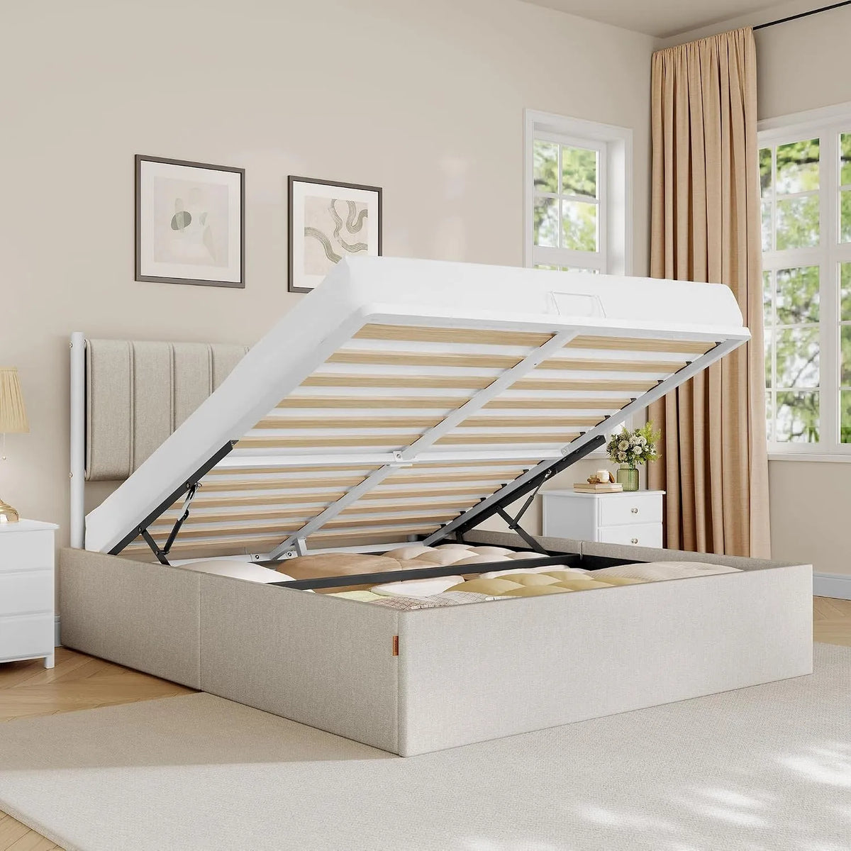VASAGLE RMB615LH01 Lit Coffre 160 x 200 cm: avec rangement, 160 × 200 cm, beige