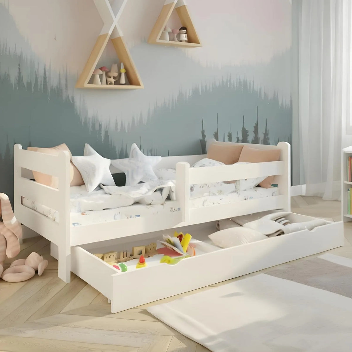 Kids Collective Lit pour enfant — avec tiroirs, avec barrière anti-chute, 80 × 160 cm, blanc