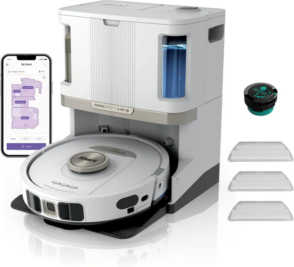 Robot Aspirateur Laveur Shark avec Base Autovidage - Navigation LiDAR 3D - Contrôle Wi-Fi/App, Accessoires Anti-microbiens