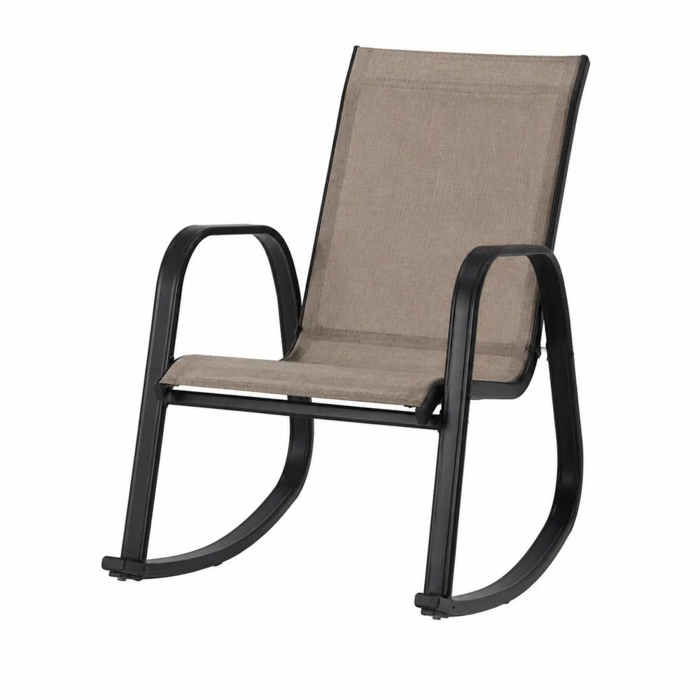 Chaise berçante de jardin 64 x 92 x 96 cm en textilène taupe avec structure en acier noir