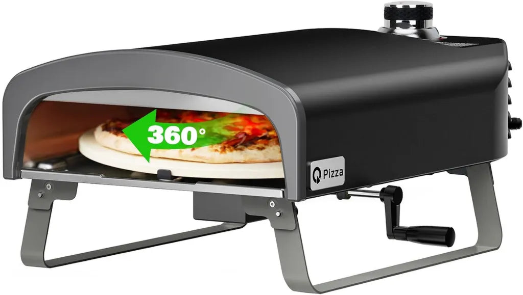Four à pizza portable au gaz propane avec pierre tournante manuelle pour extérieur