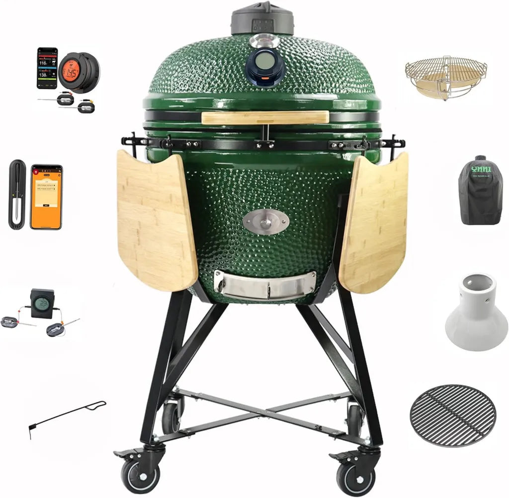 YNNI Kamado XL 25 Pouces Vert avec Accessoires Complets