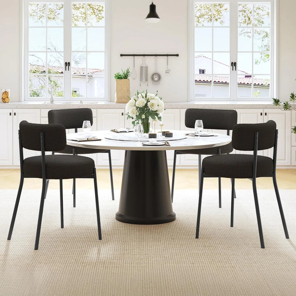 Chaise — en métal, avec accoudoirs, Lot de 4, noir