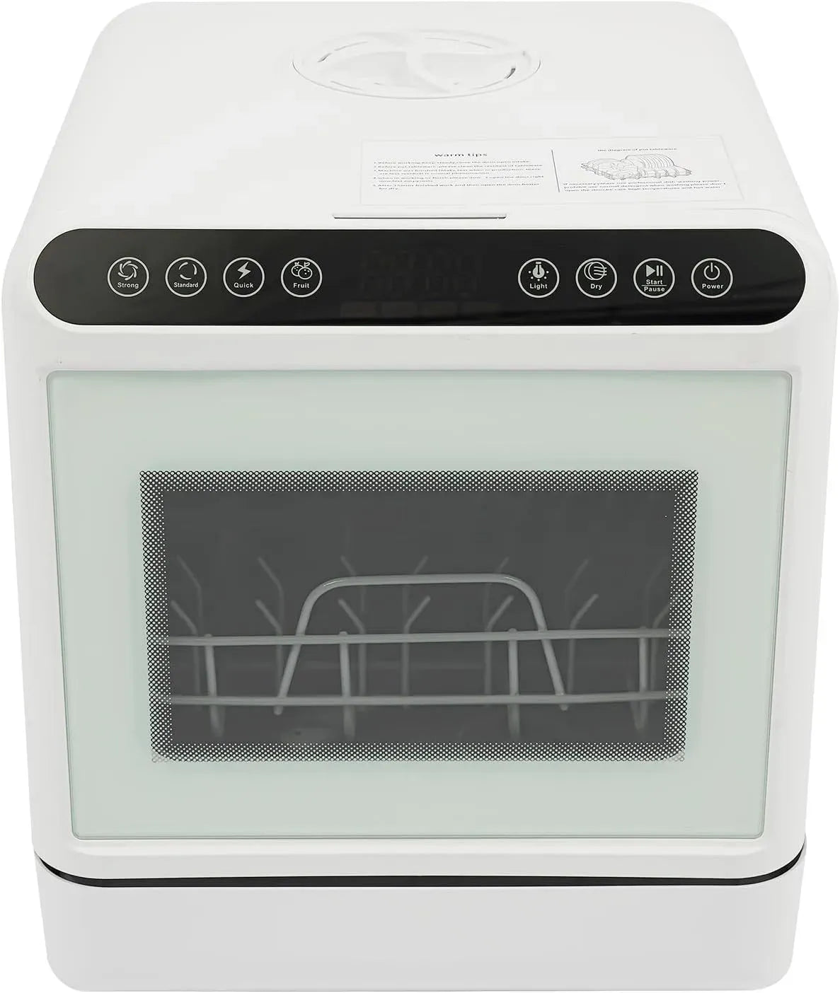 Lave-vaisselle, 6 L, 1100 W, tactile, grand réservoir, blanc, contrôle tactile et écran LED, réservoir d'eau de 6 l et 4 modes de lavage
