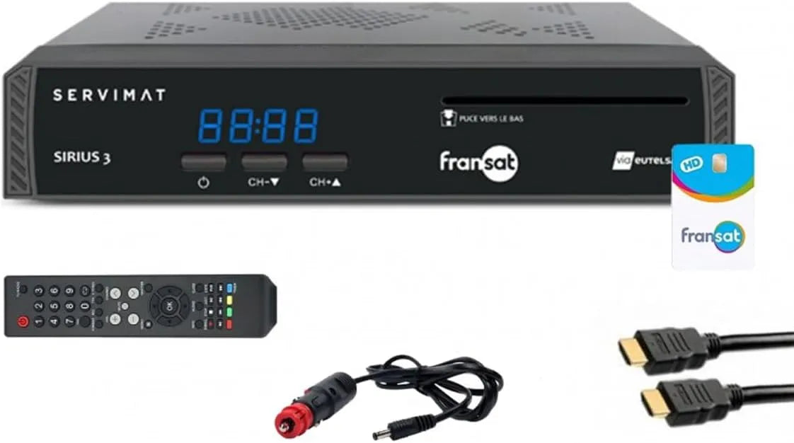 Smart TV PC6, 12 V, téléviseur, HDMI, Pack SERVIMAT Récepteur TV Satellite HD + Carte Fransat PC6 + Câble HDMI + Câble 12V