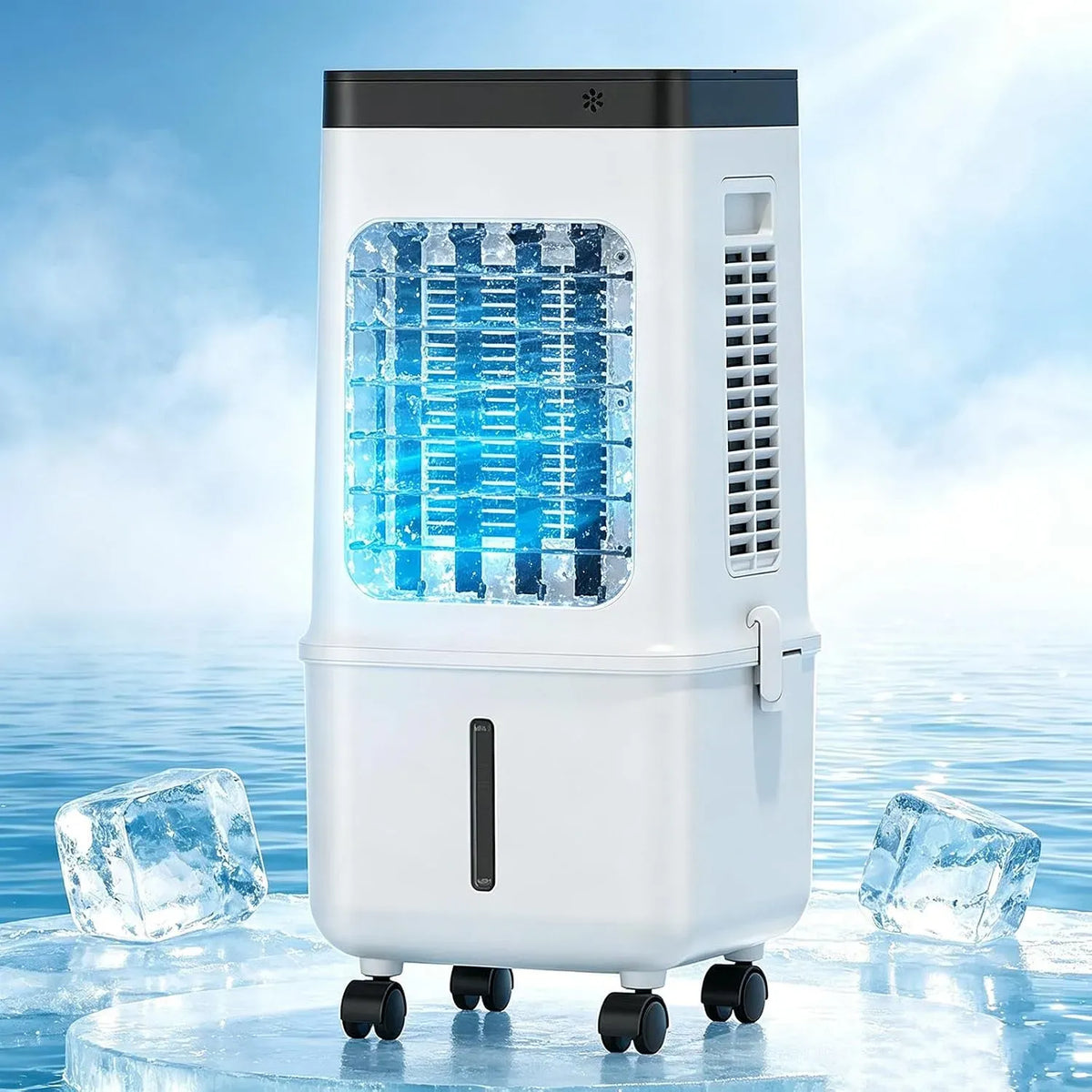 Rafraîchisseur d'air 3-en-1, 15 L, portable, minuteur, 3 vitesses, oscillation, grand réservoir, silencieux, oscillation à 90°