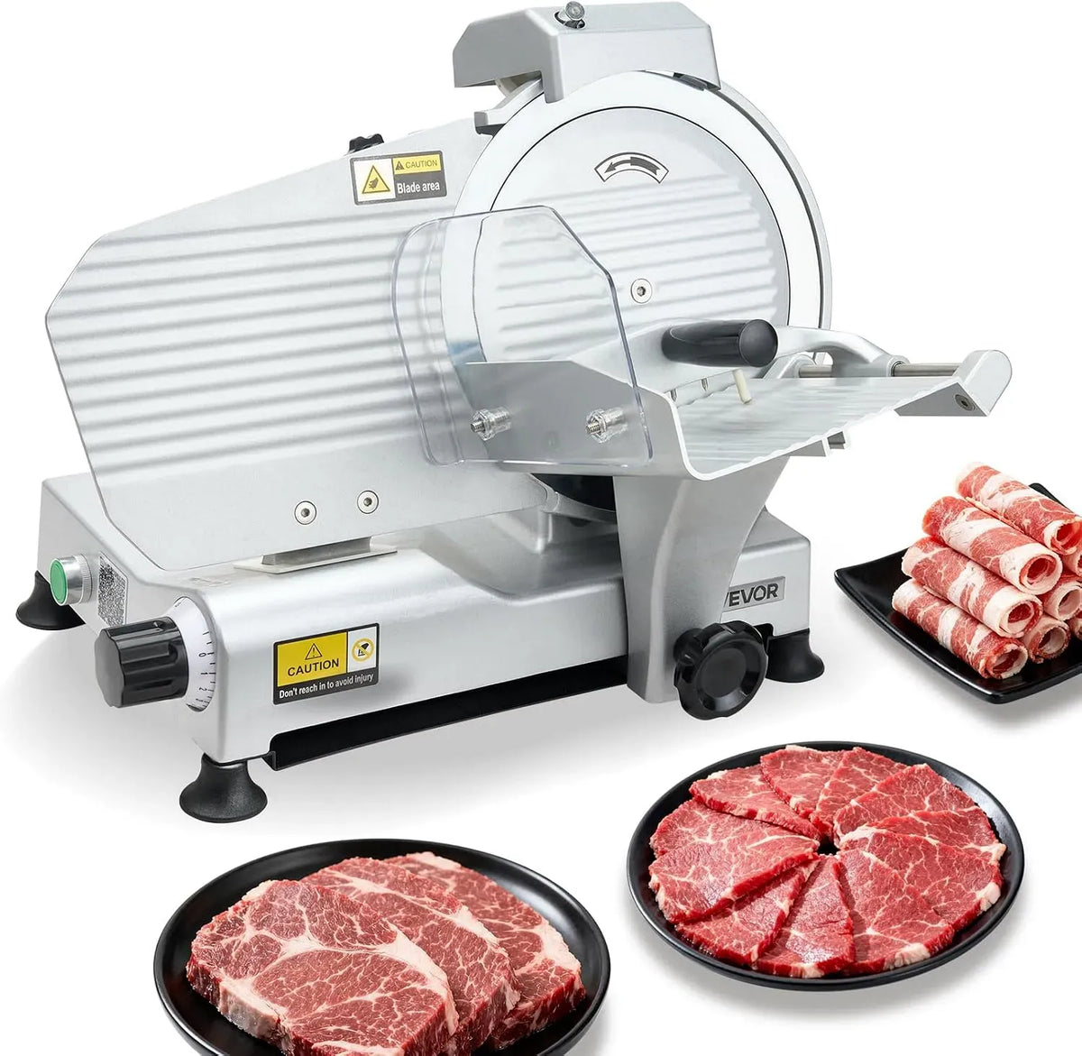 VEVOR Baguette et Steaks, pour Viande Congelée, pour Cuisine, Trancheuse Électrique 320 W, Coupe Viande avec Lame Tranchante de 250 mm, Vitesse de