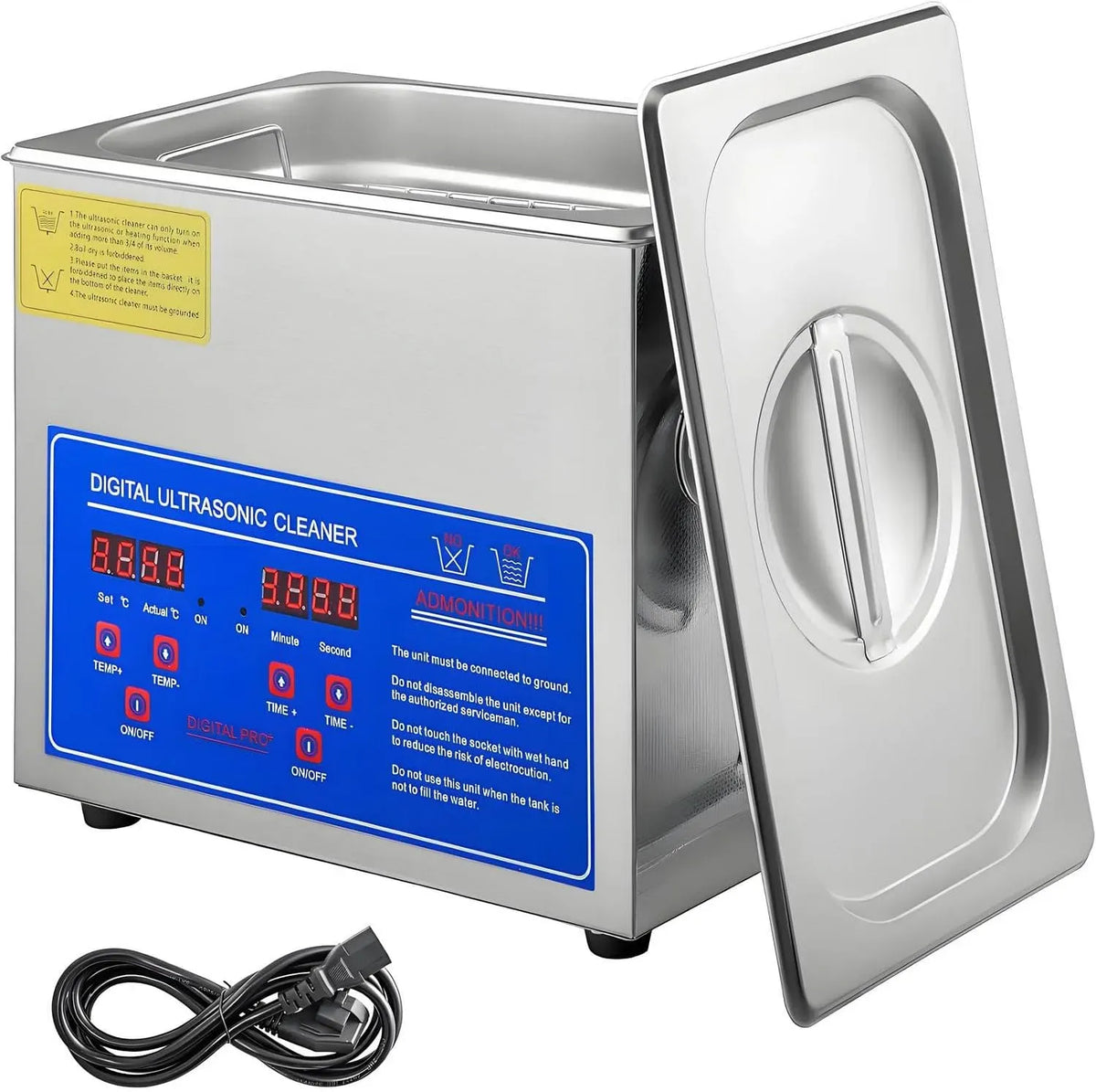cuve de nettoyage à ultrasons, Nettoyeur, 15 L, minuteur, industriel, professionnel, acier inoxydable, fonction chauffante, pour Bijoux