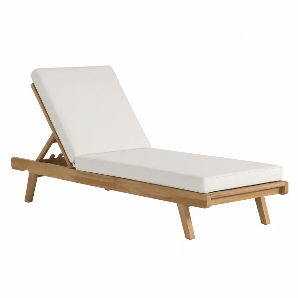 Bain de soleil extérieur en bois d'acacia massif naturel avec coussins blanc cassé 200 cm x 65 cm x 85 cm