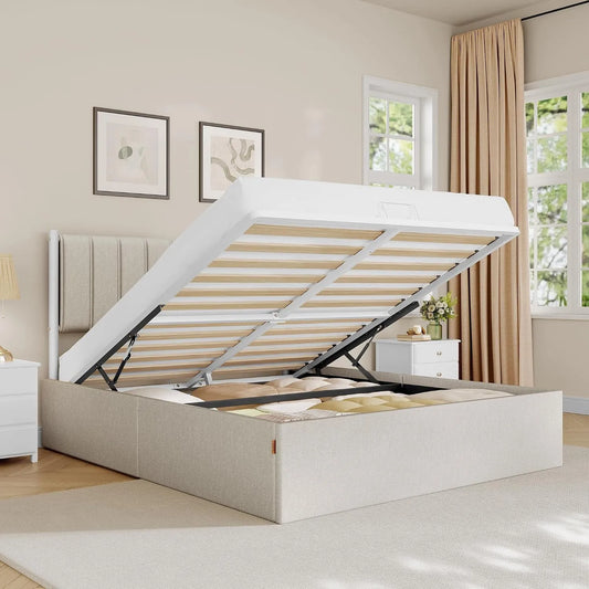 VASAGLE RMB615LH01 Lit Coffre 160 x 200 cm: avec rangement, 160 × 200 cm, beige
