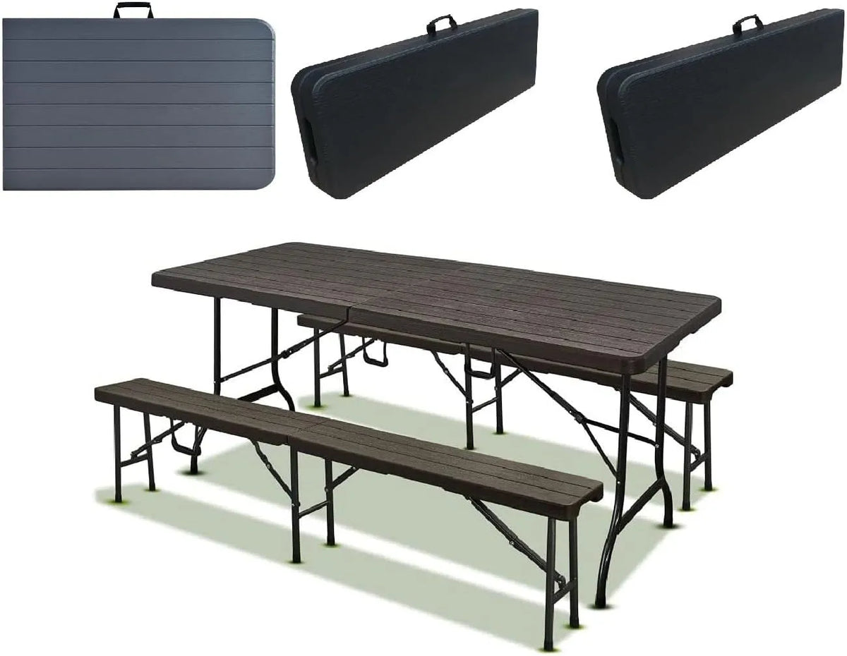 Table et Bancs Pliante Exterieur Rectangulaire 180x70x74CM — avec poignée, pliable, 180 × 70 × 74CM, noir