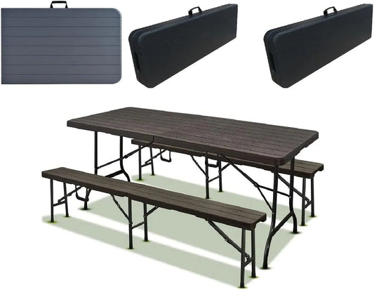 Table et Bancs Pliante Exterieur Rectangulaire 180x70x74CM — avec poignée, pliable, 180 × 70 × 74CM, noir