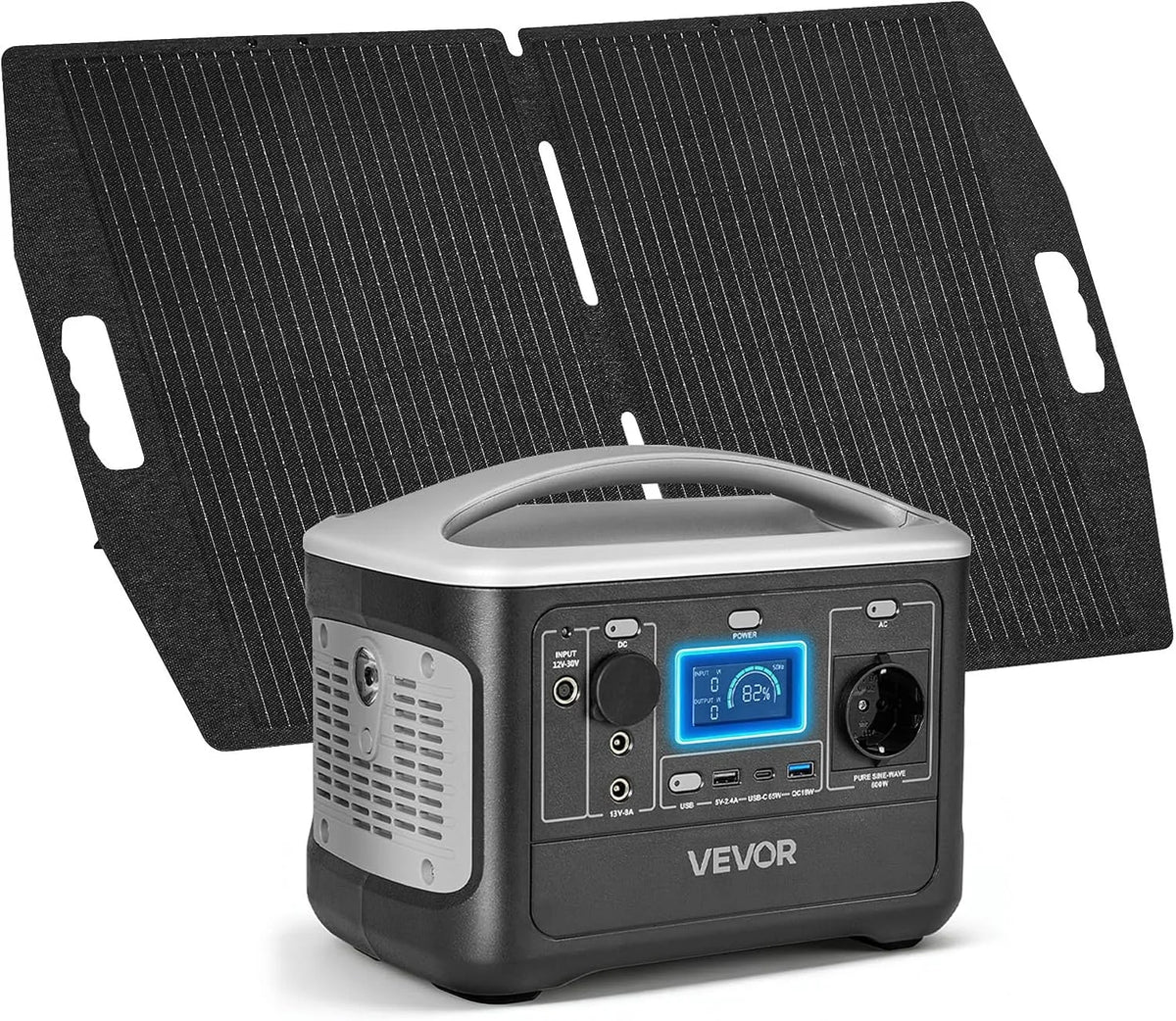 VEVOR Secours LiFePO4 Station électrique portable et générateur solaire, 493 Wh, 600 W, 100 W, alimentation solaire, pour camping et camping-car
