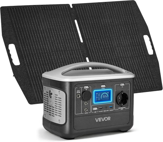 VEVOR Secours LiFePO4 Station électrique portable et générateur solaire, 493 Wh, 600 W, 100 W, alimentation solaire, pour camping et camping-car