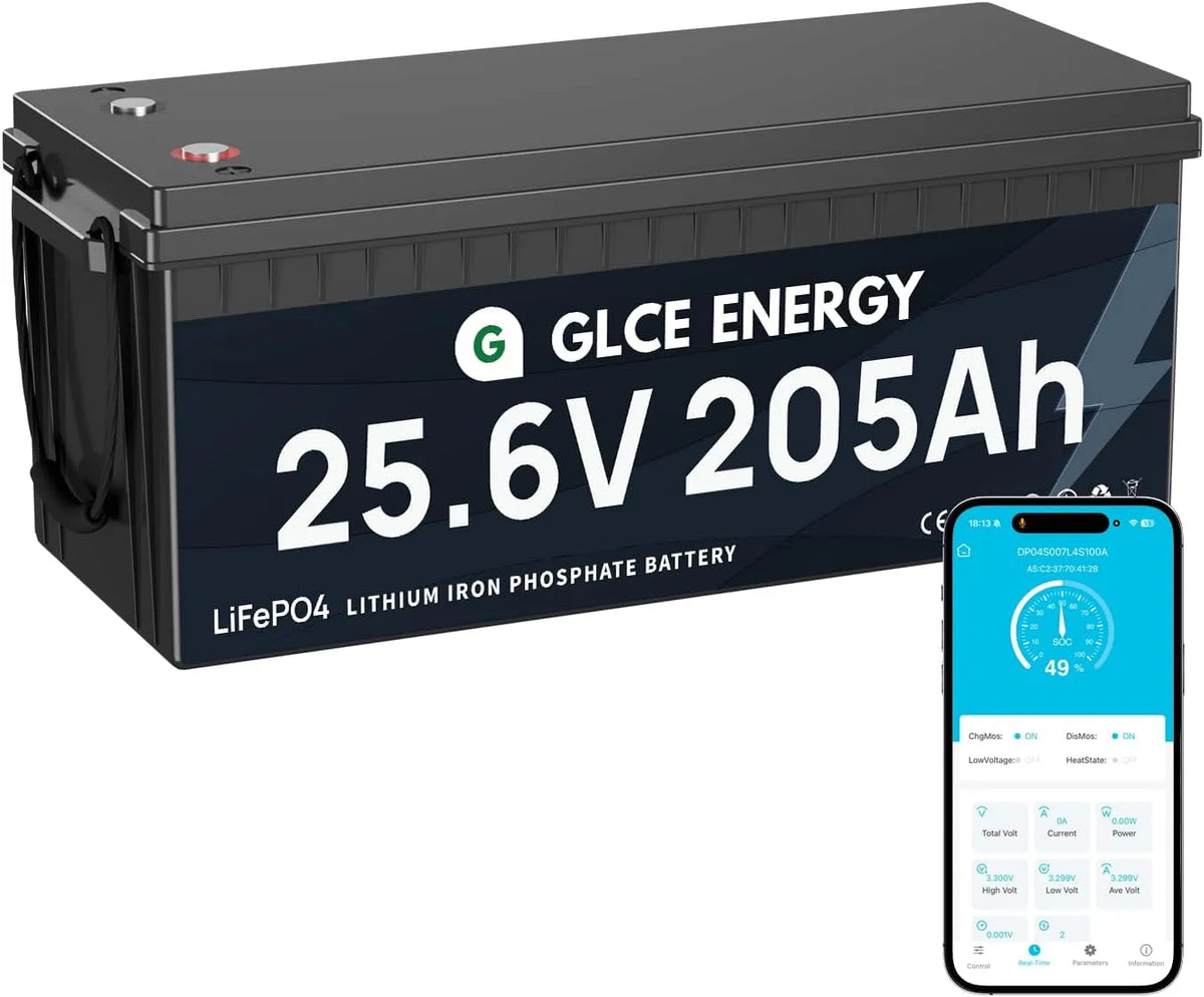 LiFePO4 Batterie lithium LiFePO4 et batterie solaire à décharge profonde, 200 Ah, 5120 Wh, pour camping et camping-car, alimentation solaire, avec BMS
