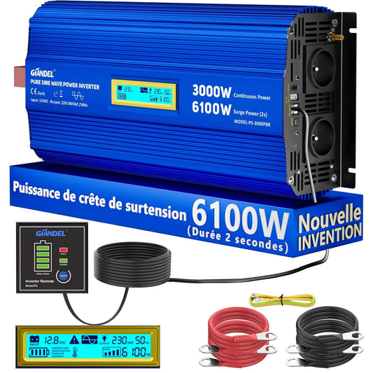 LiFePO4-Batterie Batterie lithium LiFePO4 et batterie solaire à décharge profonde, 3000W, avec USB-C, 6100W, 30W, 12V, pour camping et camping-car