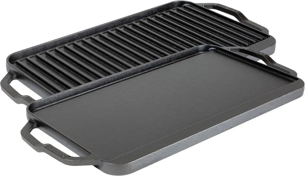 Plaque Rectangulaire en Fonte Noire Lodge, Compatible Tous Feux et Four, Jusqu'à 250°C, Parfaite pour Barbecue et Cuisine avec Spatules