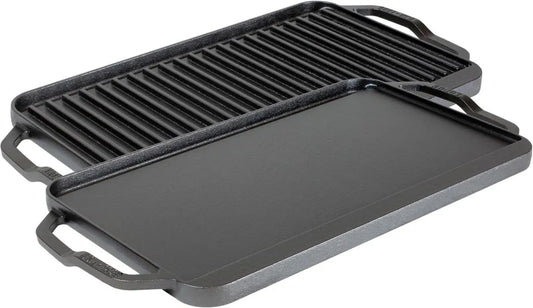 Plaque Rectangulaire en Fonte Noire Lodge, Compatible Tous Feux et Four, Jusqu'à 250°C, Parfaite pour Barbecue et Cuisine avec Spatules