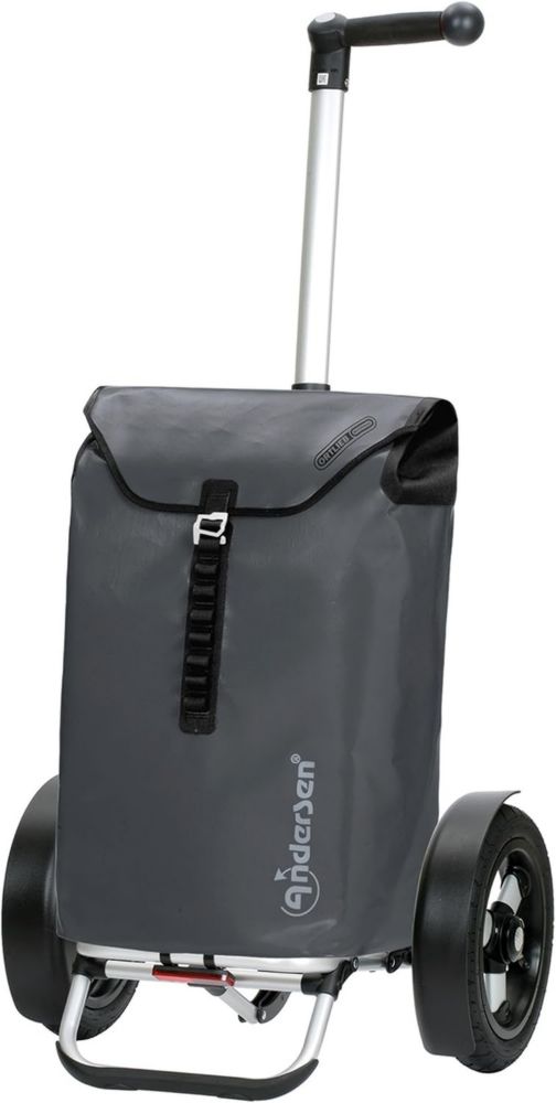 Chariot de Courses Andersen Tura Pliable Aluminium avec Roues Pneumatiques 29 cm et Sac Ortlieb 49L Anthracite