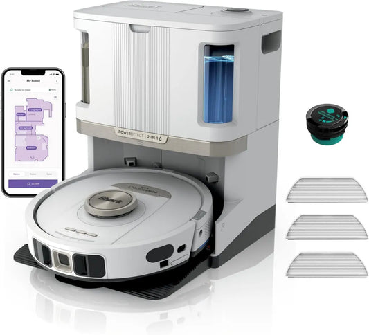 Robot Aspirateur Laveur Shark avec Base Autovidage - Navigation LiDAR 3D - Contrôle Wi-Fi/App, Accessoires Anti-microbiens