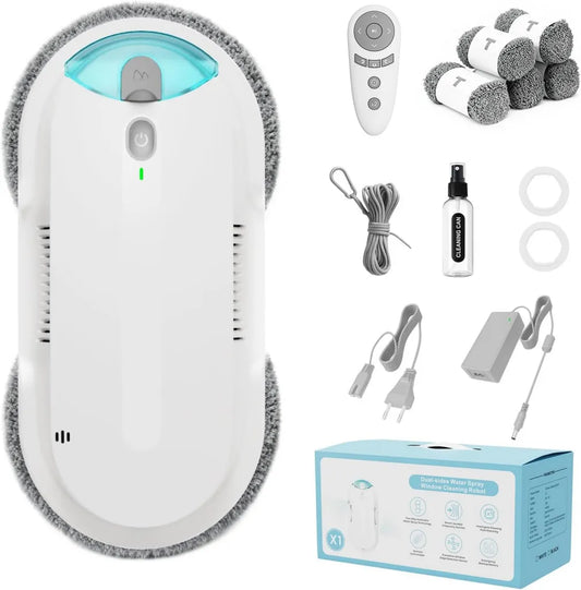 Robot Laveur de Vitres X1 avec Pulvérisation Ultrasonique, Double Hélice 4800-6400Pa, Réservoir 85ml, Détection de Bords, Navigation Intelligente pour Fenêtres et Miroirs (Blanc)