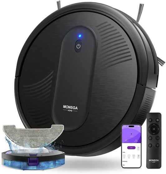 Robot Aspirateur 3-en-1 Ultra-Mince avec Télécommande, Recharge Automatique, Anti-Enchevêtrement pour Sols Durs