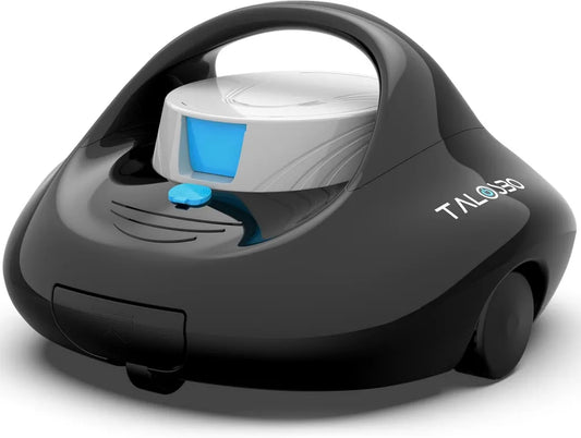 Robot de Piscine sans Fil Pleco, Autonomie 130 Min, Recharge Rapide 2,5h, Double Moteur, Pour Piscines Hors-Sol Fond Plat Jusqu'à 80 m²