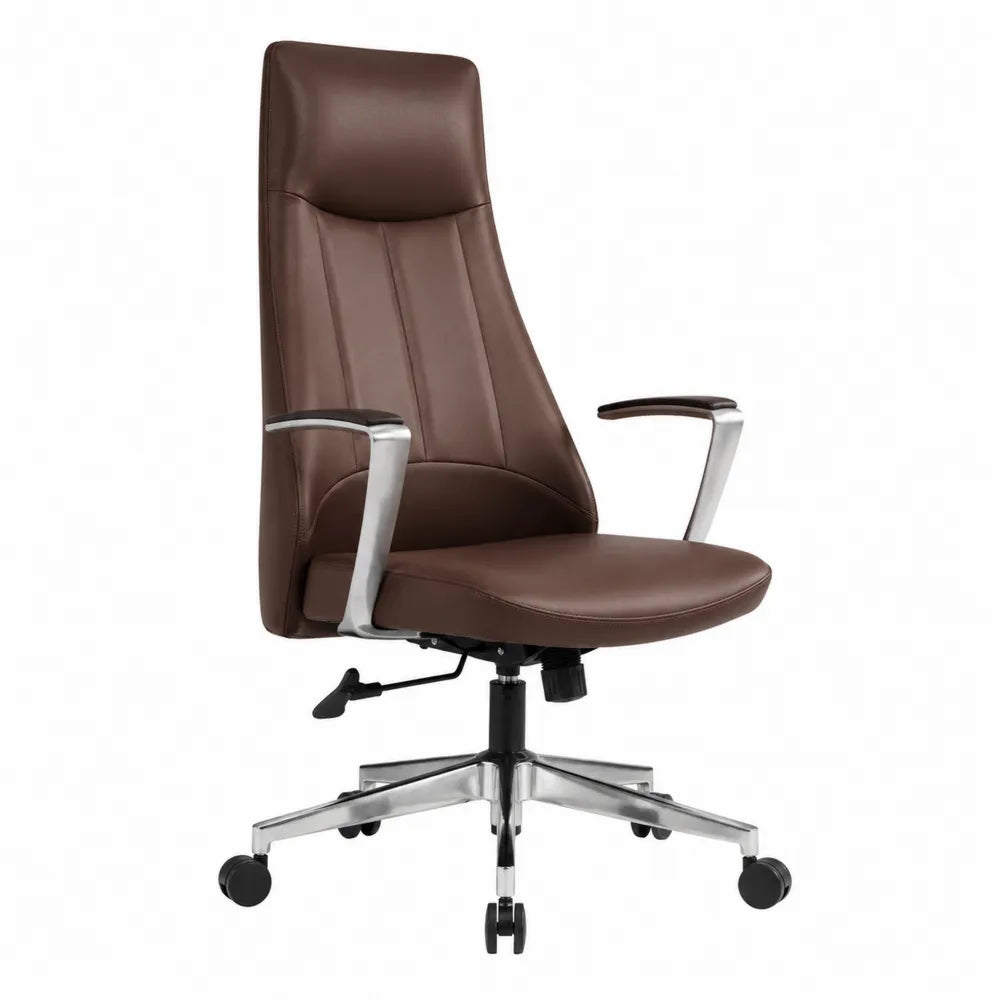 Fauteuil de bureau pivotant à roulettes 65 x 70 x 115-125 cm en PU marron avec base chromée