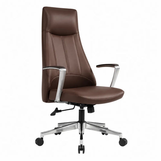 Fauteuil de bureau pivotant à roulettes 65 x 70 x 115-125 cm en PU marron avec base chromée