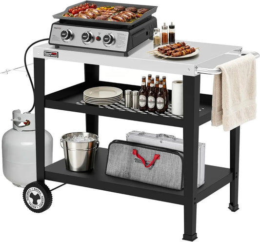 Chariot de Cuisine en Acier Inoxydable avec Support Sac Poubelle - Mobilier Polyvalent pour Jardin et Barbecue