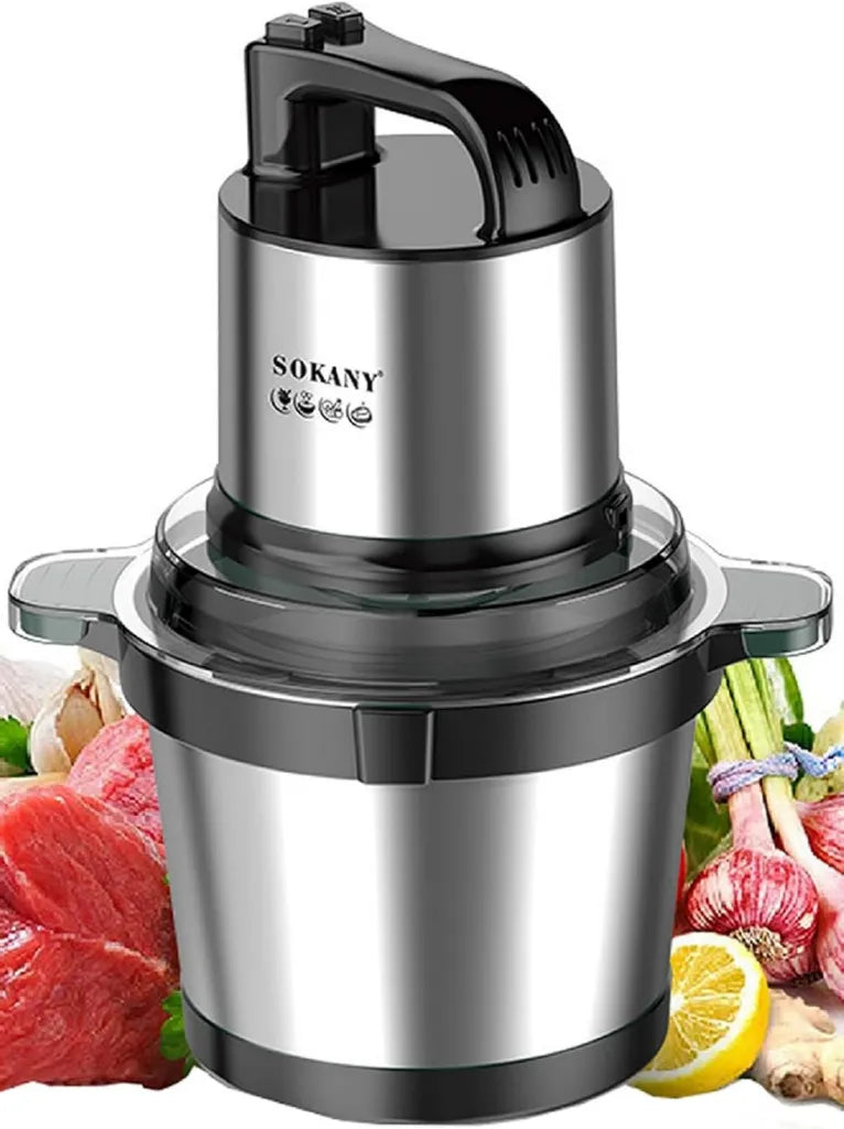 Mini Hachoir Électrique SOKANY, Bol Inox 4L, 800W, 4 Lames, 2 Vitesses