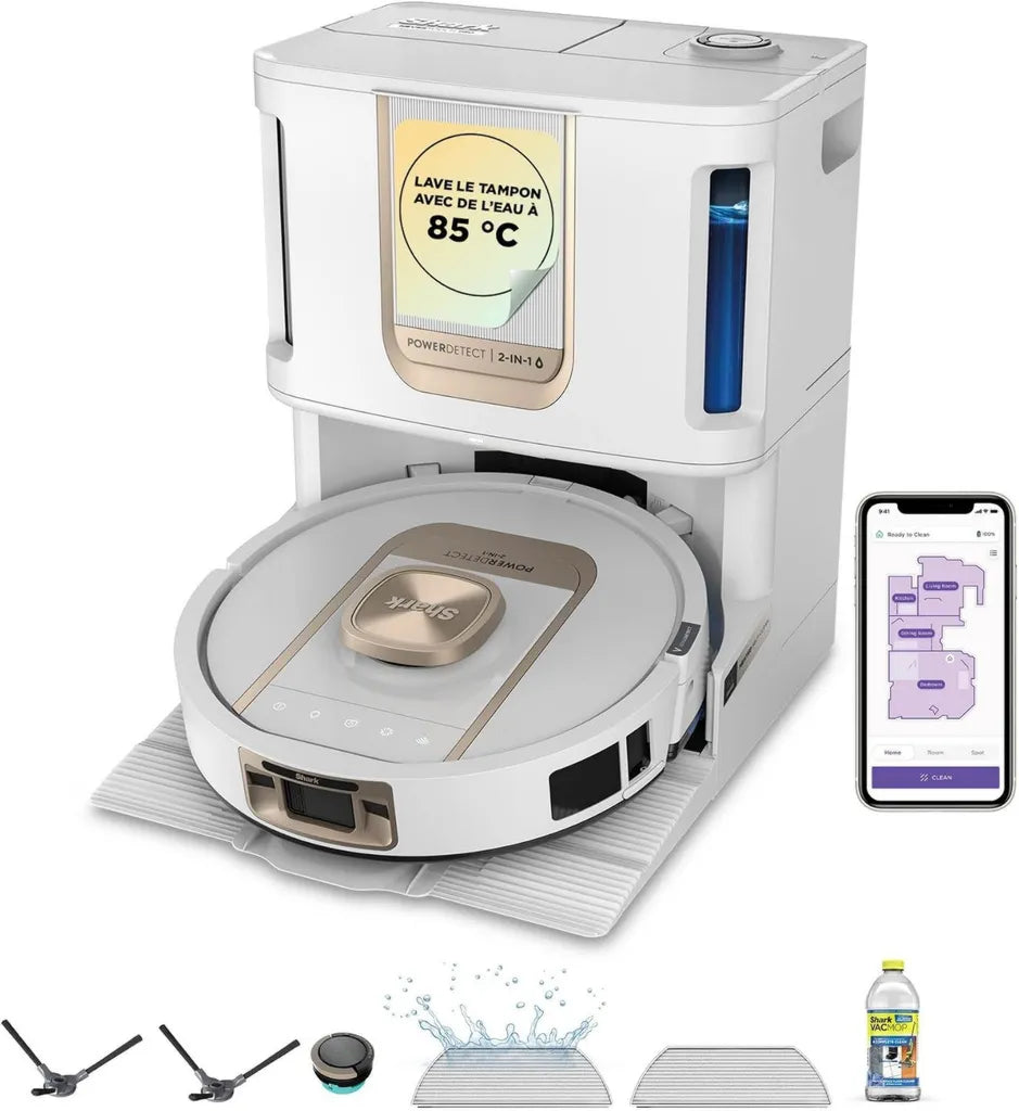 Aspirateur Robot Shark ThermaCharged, Nettoyage Humide et Sec, Détection Saleté et Sol, Autonomie, Technologie Anti-Blocage, 3h de Nettoyage, Modèle AV2910XEEUWH