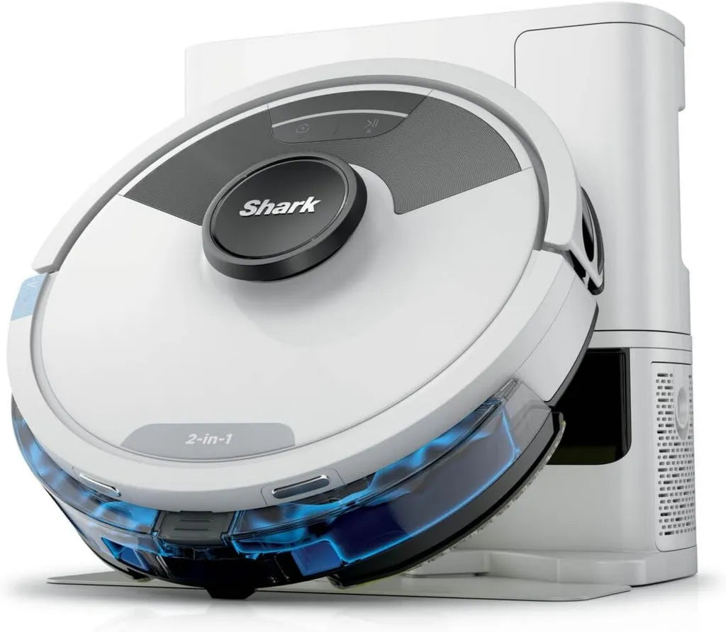 Robot Aspirateur Shark Matrix Plus 2-en-1 avec Laveur et Base Autovidante - 60 Jours - Pour Tapis, Sols Durs et Poils d'Animaux - Navigation LiDAR 3D - Wi-Fi et Application - Inclus 2 Tampons et 2 Brosses - Blanc