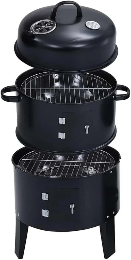 Gril à Charbon 3-en-1 en Acier avec Thermomètre, Idéal pour Jardin et Terrasse
