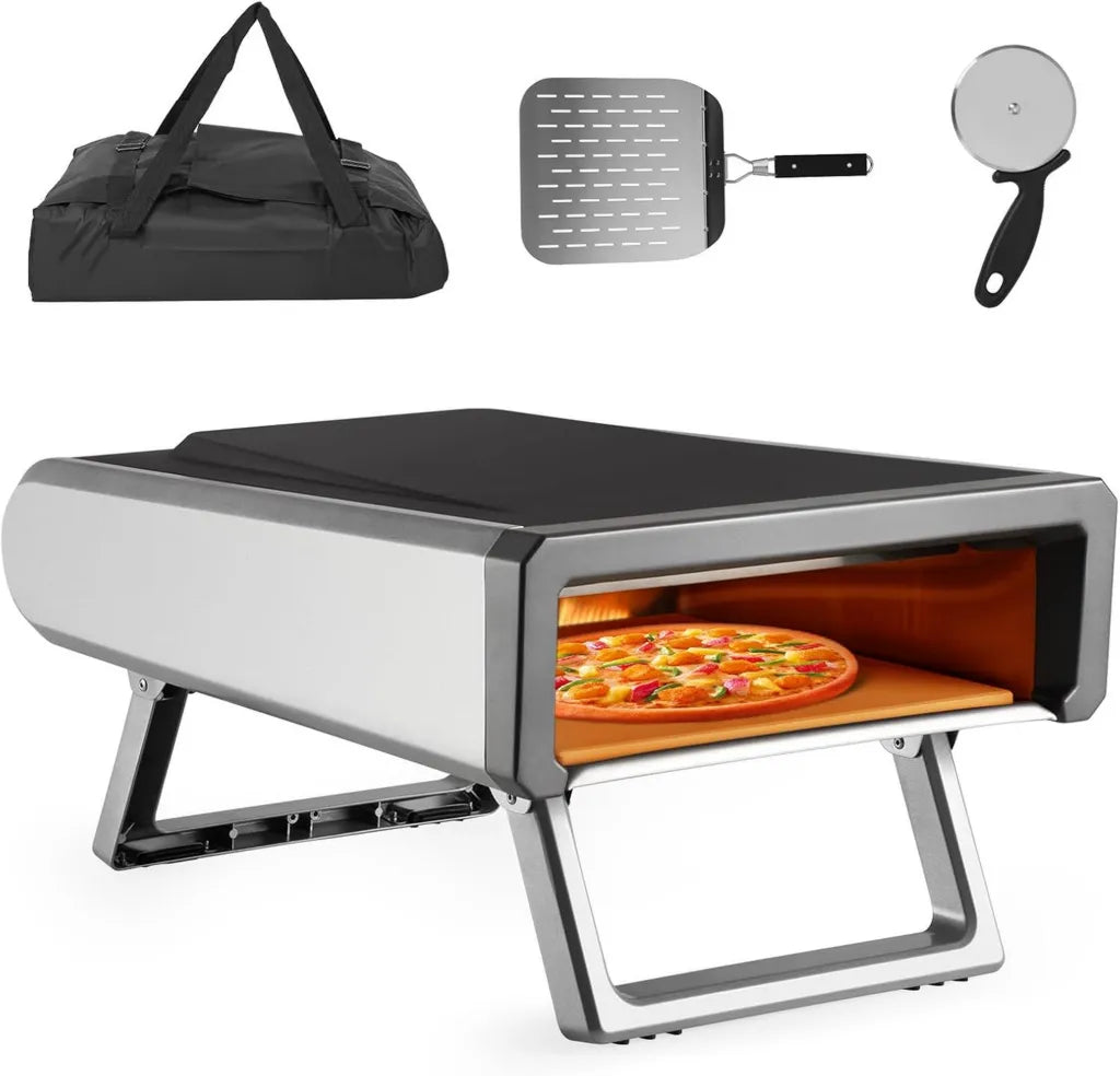 Four à pizza portable au gaz de 30,5 cm, chauffe rapide jusqu'à 510°C, idéal pour cuisine extérieure, avec pierre à pizza et housse résistante pour jardin et camping