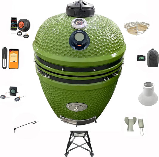 Barbecue Kamado 53 cm Vert Citron avec Accessoires Complet