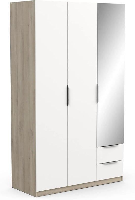 Armoire de rangement — avec tiroirs, 3 Portes, 2 Tiroirs, 120 × 50 × 200 cm, blanc