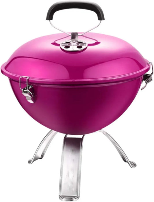 Barbecue à Charbon Rond Portable 37,5 cm avec Couvercle et Grille Acier