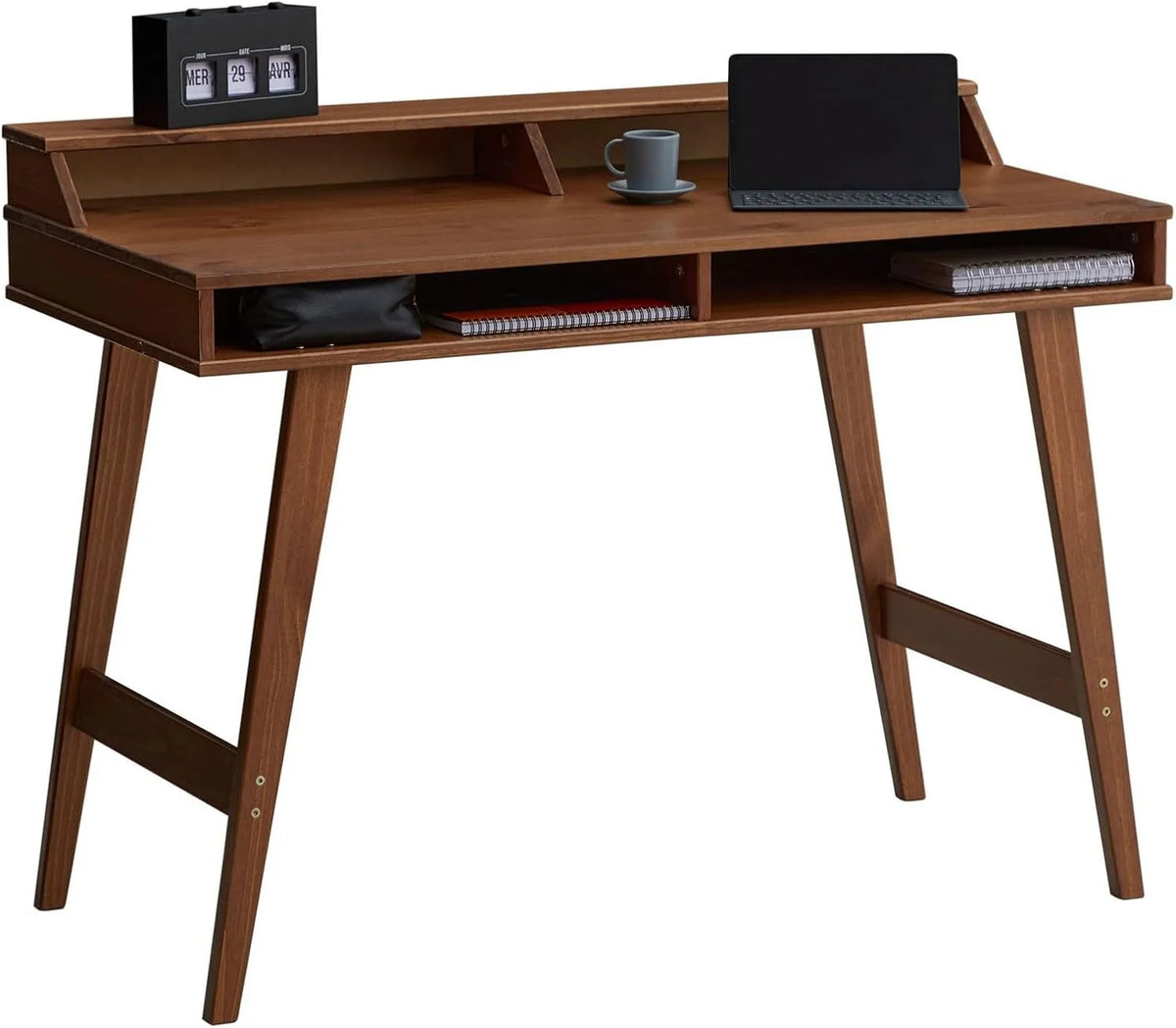 Bureau et table informatique — en bois, format compact, avec rangement, 110 × 84 × 54 cm, marron