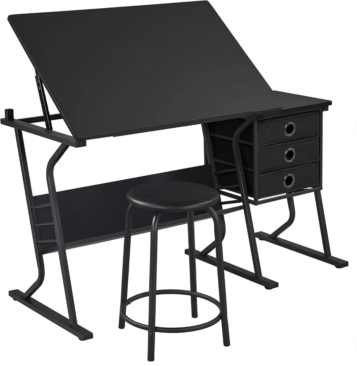 Bureau et table informatique – avec tiroirs, réglable, 3 Tiroirs, noir, inclinable