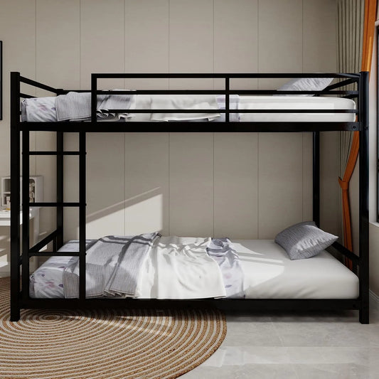 Lit superposé et lit mezzanine: en métal, avec échelle, 90 × 190 cm, noir, revêtement en tissu