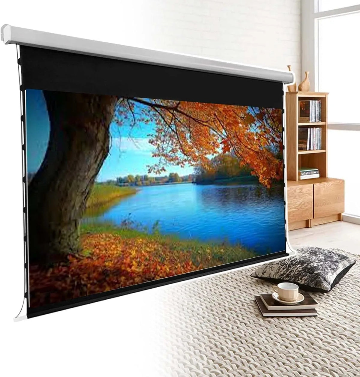 Smart TV, 100 pouces, téléviseur, 4K UHD, Écran de projection électrique 100 pouces 16:9 4K HD motorisé sans fil bouton commande pour films et séries