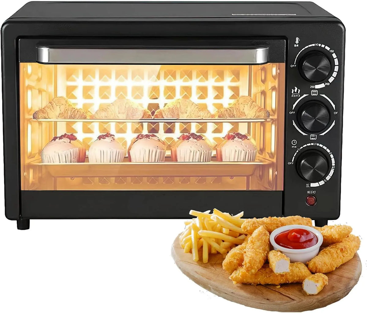 Four électrique à pizza, 20 L, portable, minuteur, gril, compact, 2 zones de température, température réglable, Chauffage à Double Tube