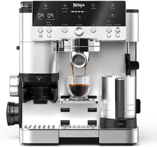 Ninja Machine a cafe a grain barista 3 en 1, Luxe Premier, Latte, Cappuccino ES601EU, 4 préréglages, Infusion à froid et Espresso avec broyeur à