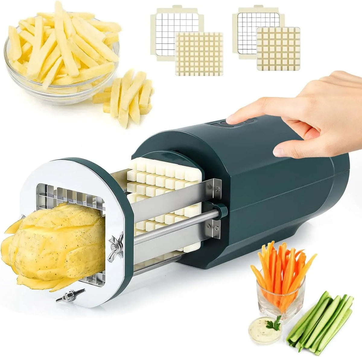 X 12 Coupe Frites Électrique, pour Coupe Frite Professionnel Coupe Pommes De Terre, Coupe Pommes De Terre Coupe Légumes Avec Lame De 9x9 mm Et 12 mm