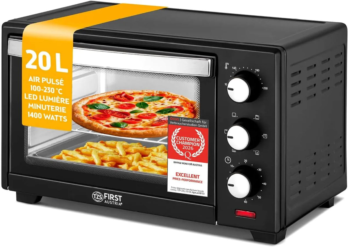 Four électrique, 20 L, 1380 W, minuteur, gril, compact, camping, 2 zones de température, TZS First Austria - Mini Four 20L 1380W - Four avec réglage