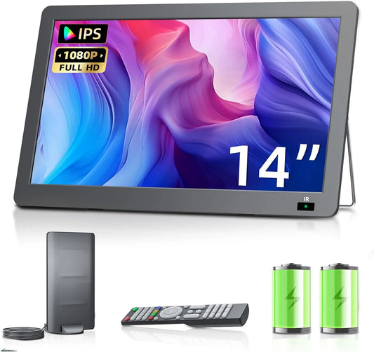 Smart TV 1080p, 14, 2 pouces, téléviseur, HDMI, USB, portable, DVB-T2, camping, Tuner DVB-T2, Avec batterie, cuisine