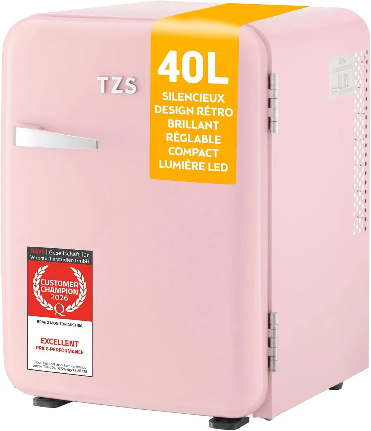 Réfrigérateur, 40 L, 22 dB, silencieux, TZS First Austria Mini Réfrigérateur Rétro 40L - Silencieux 22dB - Sans Compresseur pour Chambre & Bureau
