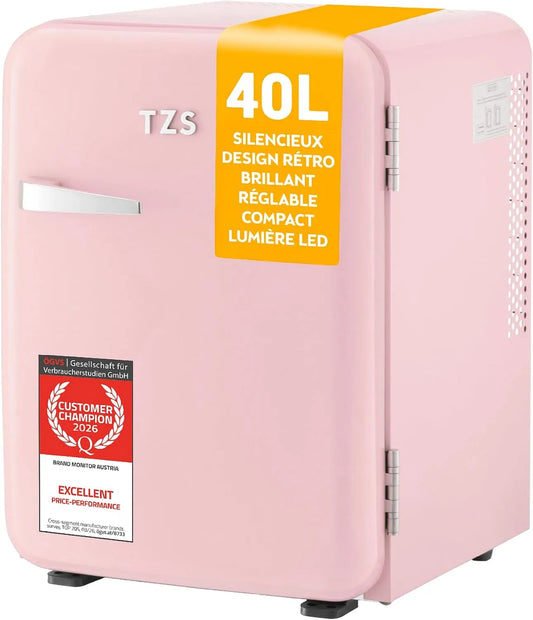 Réfrigérateur, 40 L, 22 dB, silencieux, TZS First Austria Mini Réfrigérateur Rétro 40L - Silencieux 22dB - Sans Compresseur pour Chambre & Bureau