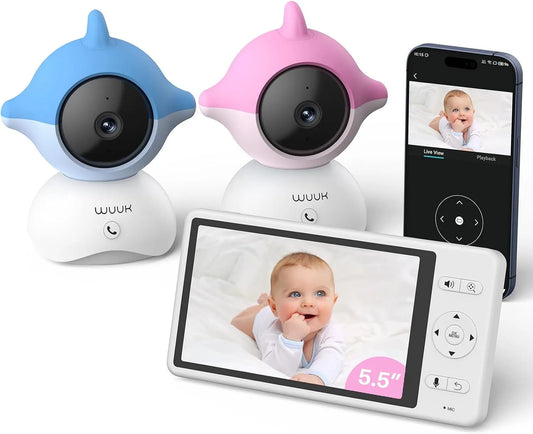 WUUK 2K 305m Babyphone, Stable, moniteur vidéo pour bébé, 305 m, tactile, 2 zones de température, blanc